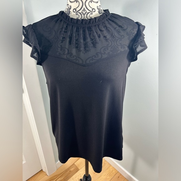⭐️2/$20 - FAITH and JOY Pretty flutter sleeve top with sheer neckline - Picture 1 of 4
